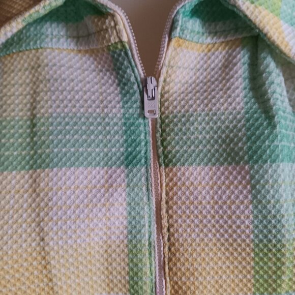 Vintage Womens Large Granny Top 1of1 Handmade Plaid Polyester Zip Neck Collared - Picture 3 of 7